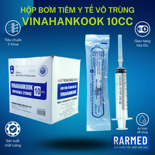 Hộp 100 bơm tiêm 10cc vinahankook bơm tiêm y tế xilanh 10ml vô trùng - tặng kim / nhiều cỡ