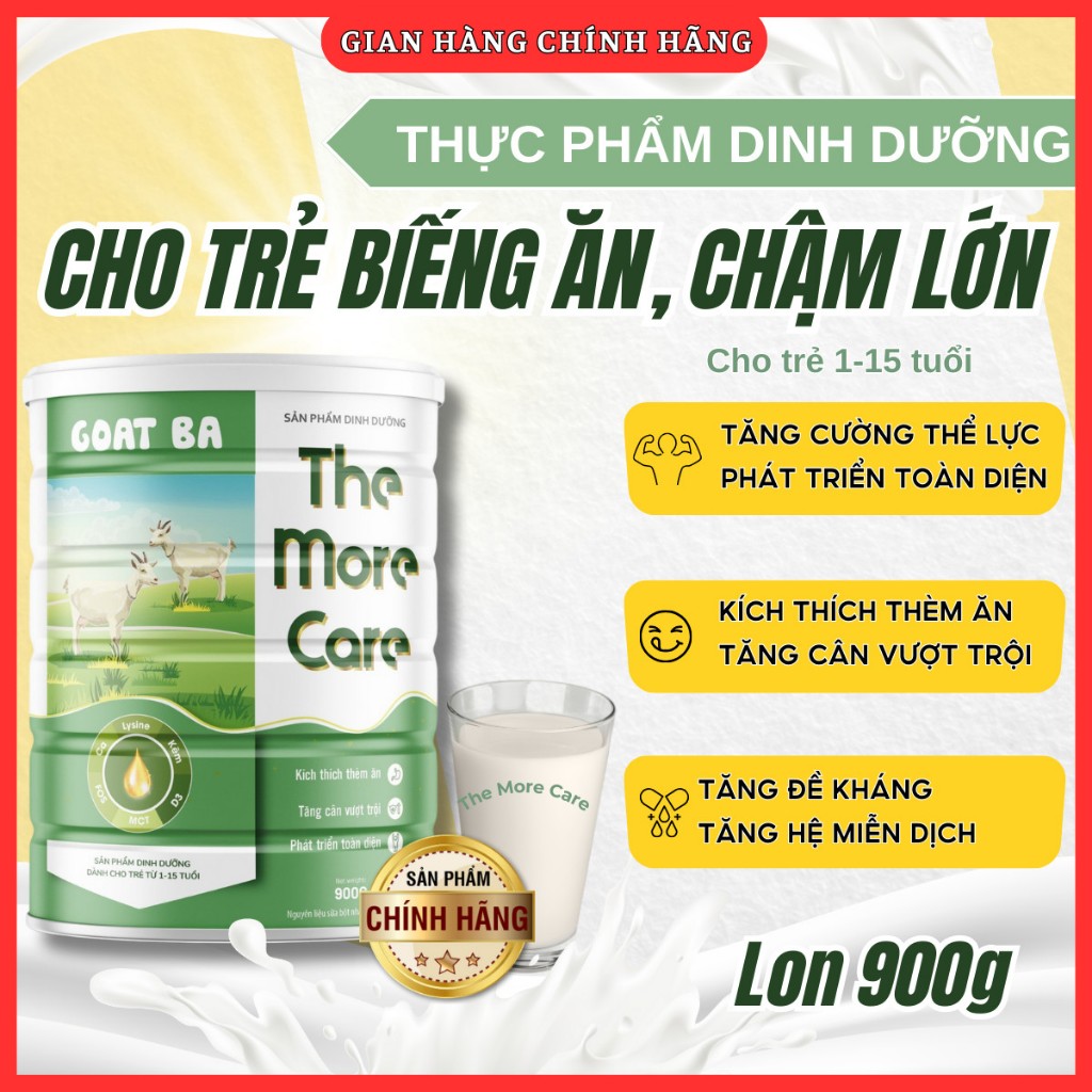 Sữa Dê tăng cân The More Care Goat Ba 900g cho bé Từ 1 đến 15 tuổi