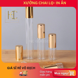 Chai lọ đựng tinh dầu thủy tinh cao cấp dạng bi lăn, vỏ trong nắp vàng dung tích 10ml - HC Glasses