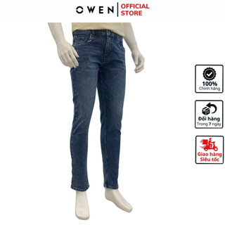Quần jean nam hàng hiệu OWEN QJS231895 phom slim fit tôn dáng màu xanh đậm vải bò denim cotton spandex cao cấp bền bỉ