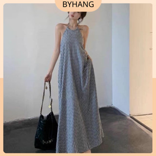 Đầm Maxi Cổ Yếm Sọc Hở Lưng, Váy Dáng Dài Thời Trang Đi Biển Dạo Phố Byhang  - S167