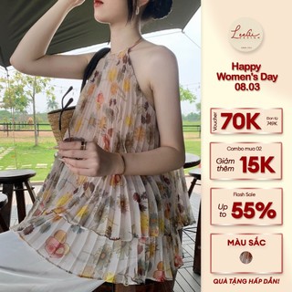 Set áo yếm dập ly vàng và quần đũi trắng dài LeeGi Design Min6175