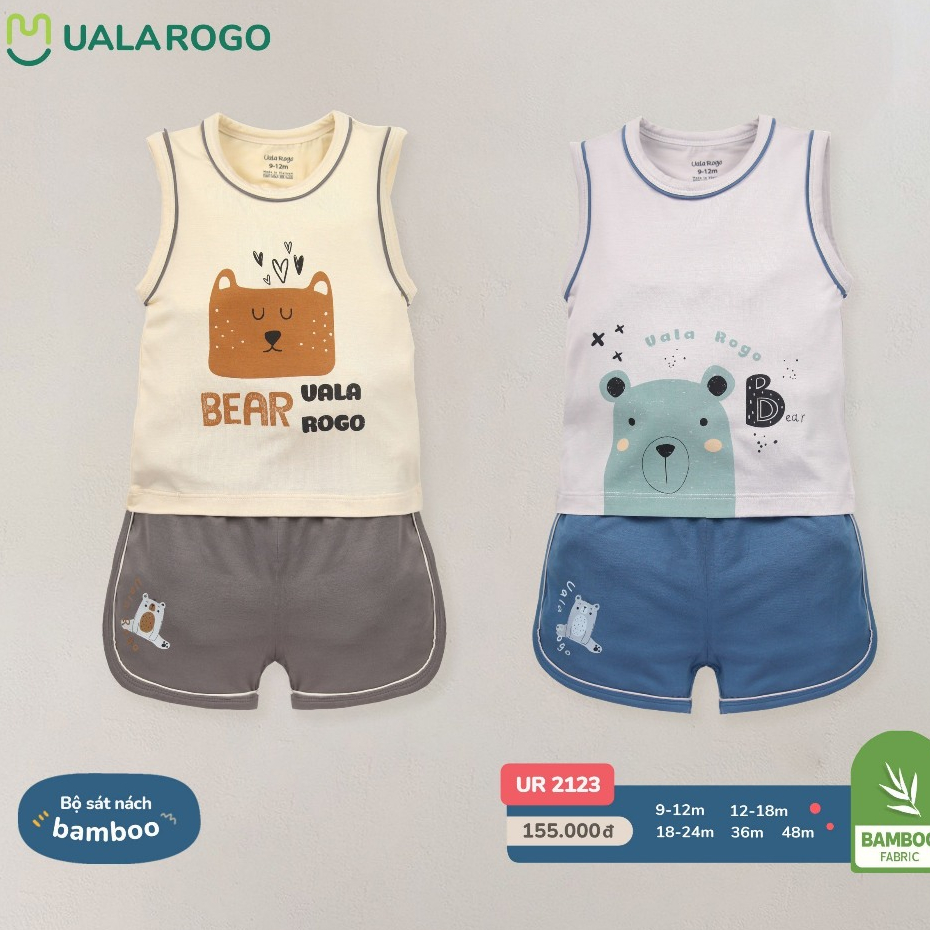 Bộ ba lỗ petit, modal,bamboo UALA ROGO cho bé 8kg đến 17kg