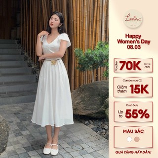 Đầm lụa nhung tay bồng leegi design min00153 min00150
