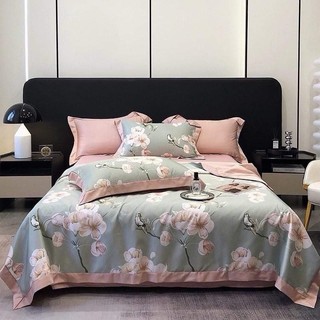 Bộ chăn ga gối lụa thái 4 món nhập khẩu hin bedding, set ga gối chăn chần hè 4 món lụa thái cao cấp mềm mịn mát lạnh