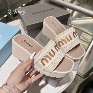 Dép nữ đế xuồng miumiu cao 7cm quai ngang đúc su đi mưa chống nước