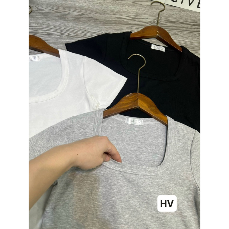 HV - Áo Thun Cổ U bản to Cộc Tay Body Tôn Dáng Chất Cotton Mềm Mịn | BigBuy360 - bigbuy360.vn