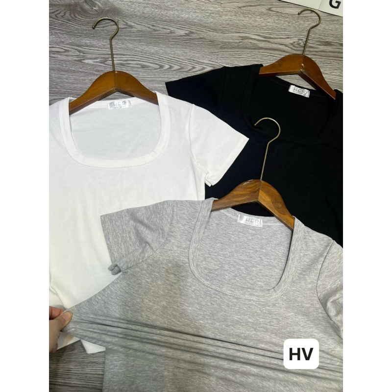 HV - Áo Thun Cổ U bản to Cộc Tay Body Tôn Dáng Chất Cotton Mềm Mịn | BigBuy360 - bigbuy360.vn