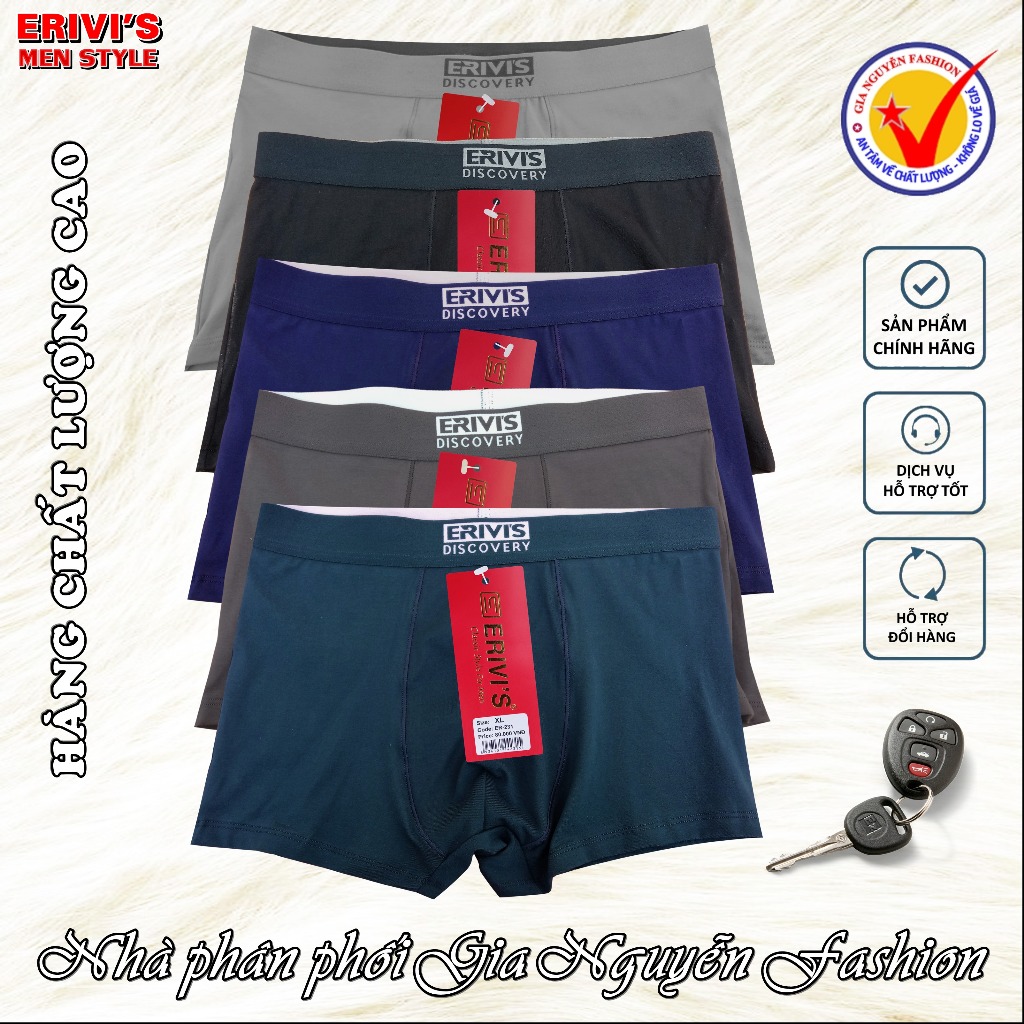 Combo 5 quần lót đùi nam, quần boxer nam, chất liệu Cotton Bambo co giãn bốn chiều. Hàng ERIVI'S VNC