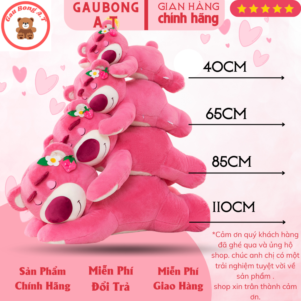 (Giá Tốt Nhất) Gấu Bông Lotso Gấu Bông Lotso Dâu ,Gấu Dâu Nằm Ngủ Dễ Thương gaubong_at