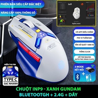 Chuột không dây gaming bluetooth TEKKIN INPHIC IN9 pin sạc led rgb 6 nút bấm 3 mode có app chơi game macro gundam