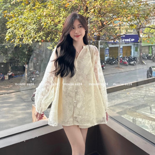  MOULIÉ - Irenie Set Áo ren thêu hoa quần ngắn 