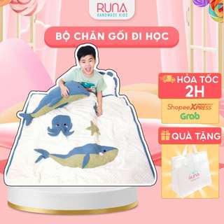 Bộ chăn gối đi học cho bé Mẫu Giáo Runa Kids vải xô Muslin cao cấp thoáng mát thấm hút tốt an toàn cho làn da của bé