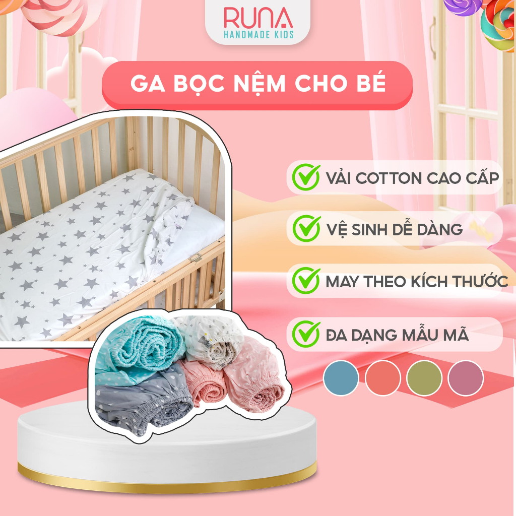 Ga cũi cho bé ga trải giường Runa Kids chất liệu Cotton Hàn 100% cao cấp mềm mịn thoáng mát an toàn cho da bé