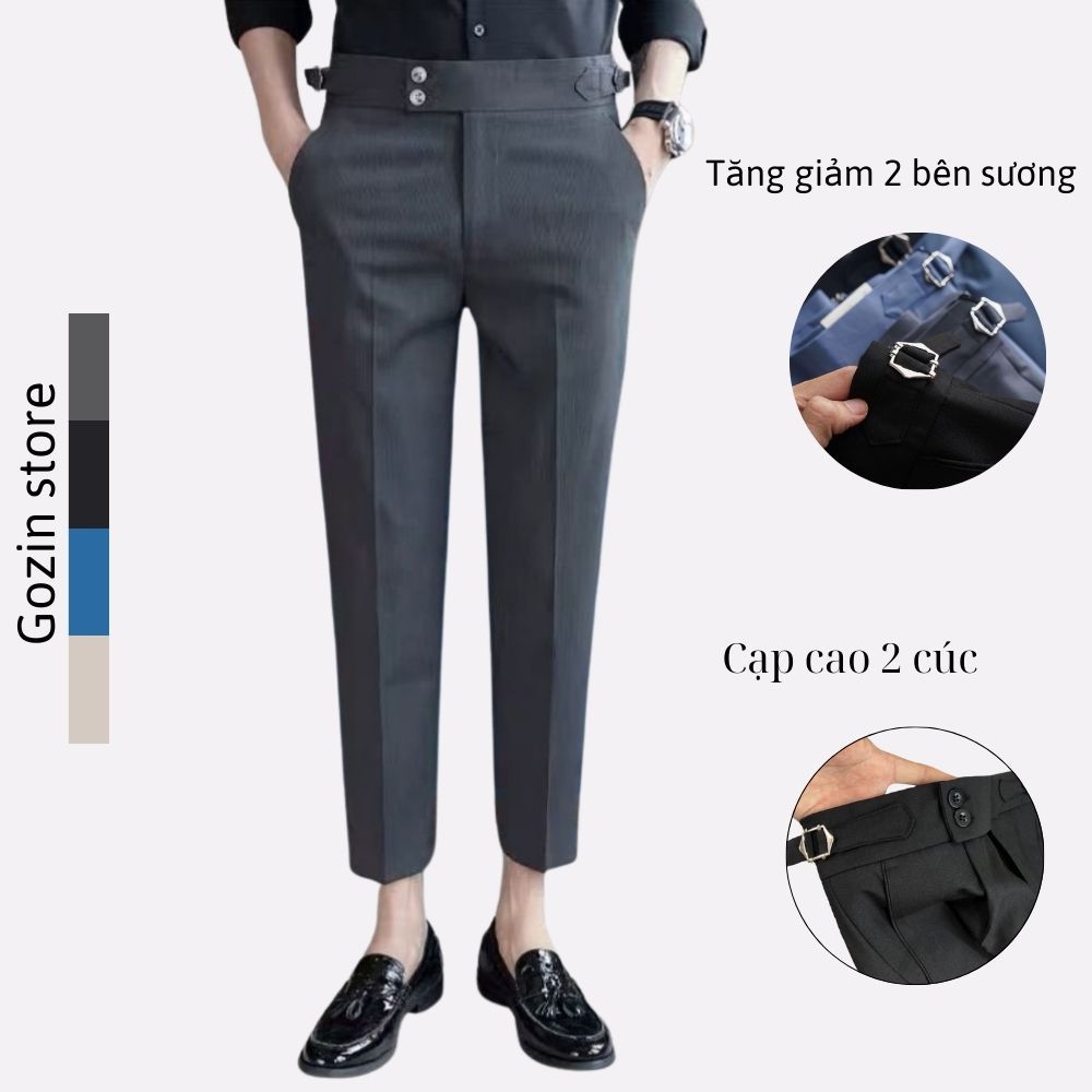 Quần âu nam cạp cao Sidetab 2 khuy baggy suông đen, quần âu nam hàn quốc lưng cao công sở cao cấp GOZIN.STORE