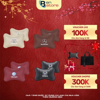 Gối Tựa Đầu 3D Cho Ô Tô Bằng Da Kèm Logo Hãng Xe, Gối Gáy Da Xe Hơi Logo Hãng Xe