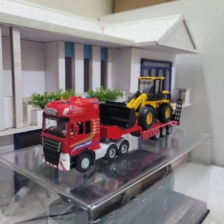 Bộ mô hình xe đầu kéo + Rơ móc sàn trượt + Máy xúc lật