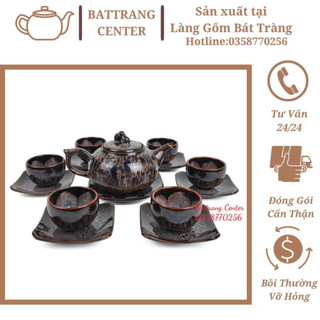(CẨM LAI TÍM)Bộ Ấm Chén Pha Trà Hoả Biến Bát Tràng-Nghệ Nhân Nguyễn Văn Hải-ấm Quả Hồng