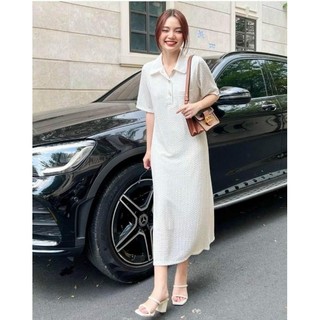 Đầm trắng xốp cổ bẻ basic 🤍