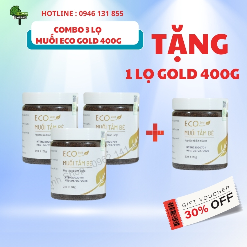 Tặng 1 lọ Eco Gold Combo 3 lọ muối tắm bé Eco Gold 400gr