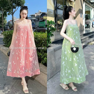 ĐẦM MAXI HOA NỔI HAI DÂY (KÈM VIDEO HÌNH THẬT)