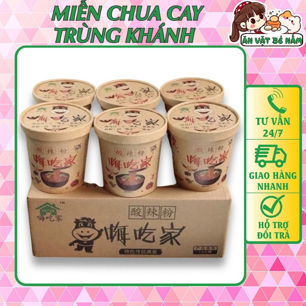 Thùng 6 Hộp Miến Chua Cay Trùng Khánh Mix Đủ Vị - Ăn Vặt Bé Nấm