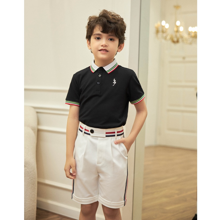 Áo polo bé trai đen cộc tay 137Kids chất cotton thấm hút mồ hôi phù hợp đi chơi đi học