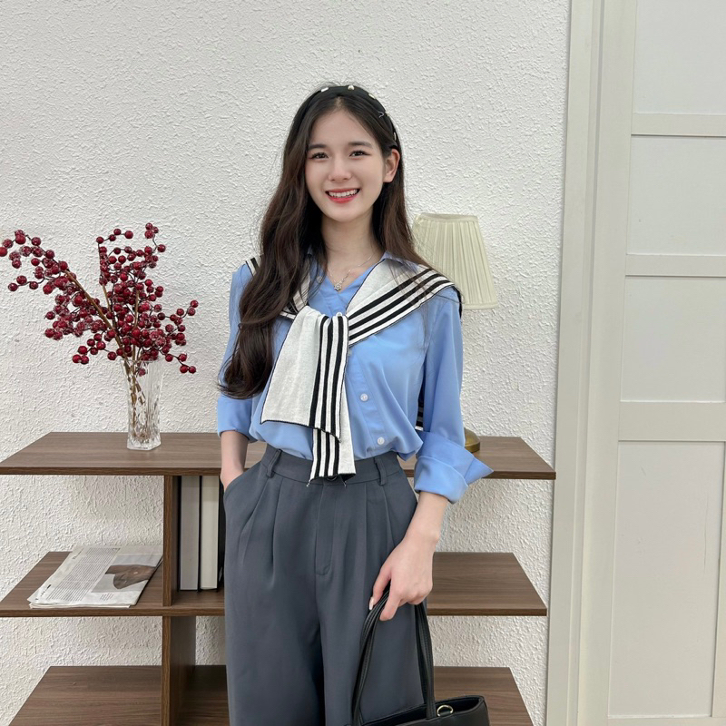 [GIẢM 80K ĐƠN 0K] [ KHÔNG KÈM KHĂN QUÀNG ] Áo sơ mi vạt chéo chất thô mềm dáng basic (SƠ MI DIỆP)