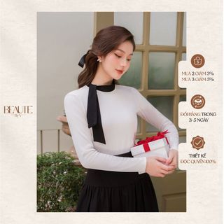 Beautebyv - áo len tăm nữ thắt nơ cổ cách điệu etoile