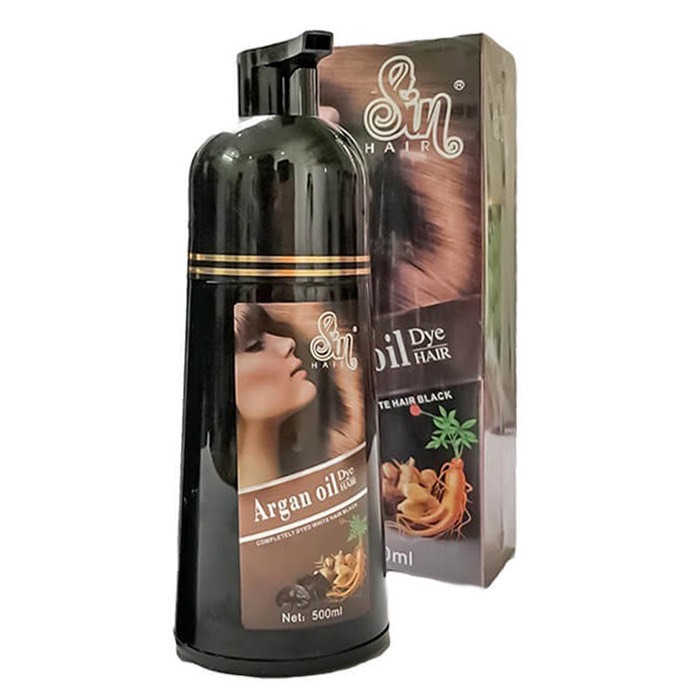 Dầu Gội Thảo Dược Sin Hair Nâu Dành Cho Tóc Bạc 500ml, Dầu Gội Phủ Bạc Sin Hair Nâu 500ml