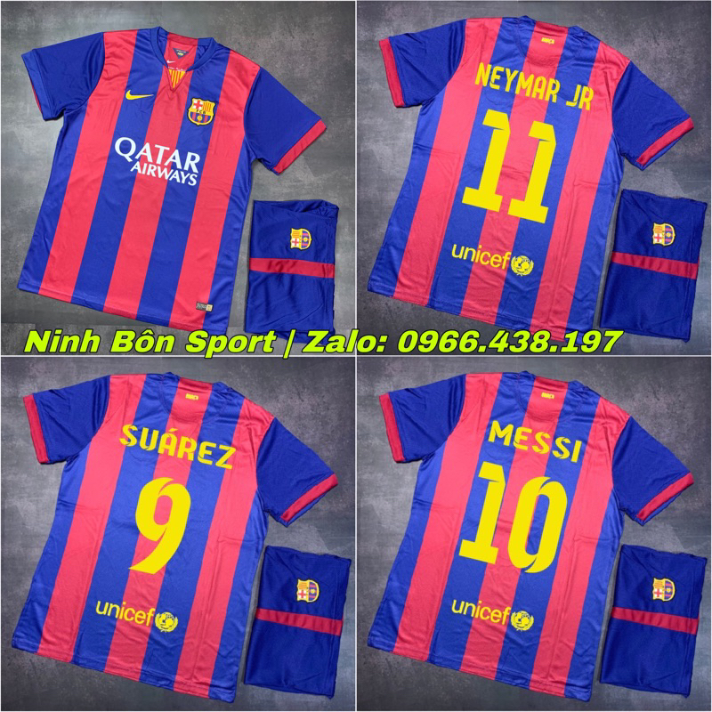 Bộ Quần Áo Đá Banh Barca, Áo Bóng Đá CLB Barcelona 2015 - Chuẩn Mẫu Thi Đấu - Vải Polyester Gai Thái