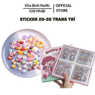 Hình dán sticker 2D-3D trang trí bình nước ly nước dễ thương