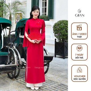 Áo dài cô dâu truyền thống đỏ xẻ tay thiết kế đính hồ điệp chính hãng Giian - AD0557