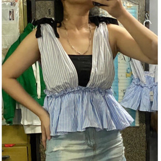 Áo Sọc Xanh Cột Nơ Nữ Tính FOREVER 21 - BST Mùa Hè