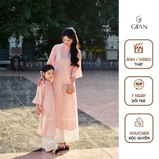 Áo dài mẹ bé cách tân dáng suông lụa gấm thiết kế tết dây cổ chính hãng Giian - AD0644 AD0645