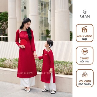 Áo dài cách tân mẹ bé thiết kế thương hiệu Giian cô tròn đính đá khoét vai vải gấm cao cấp - AD0662 AD0664