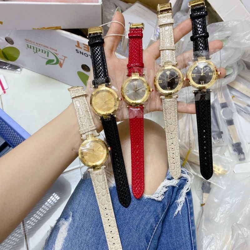 Đồng Hồ Nữ Versace Mặt Tròn Dây Da Máy Quartz  Thuỵ Sỹ Cao Cấp