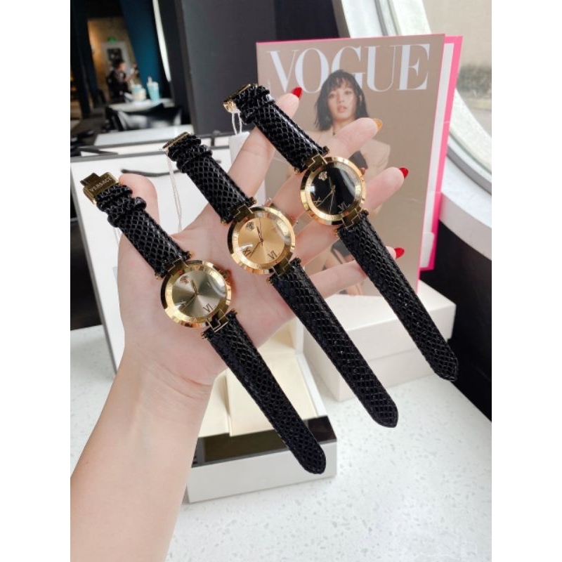 Đồng Hồ Nữ Versace Mặt Tròn Dây Da Máy Quartz  Thuỵ Sỹ Cao Cấp
