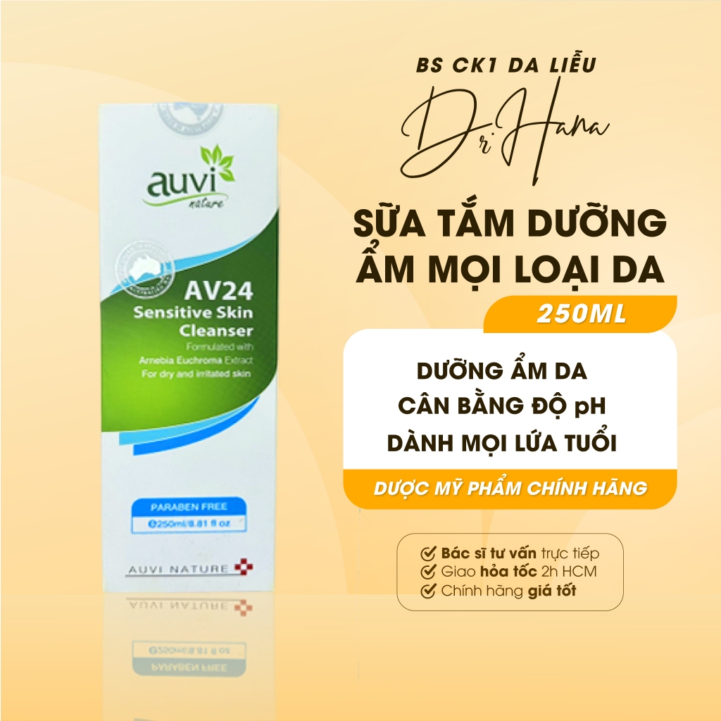 Sữa tắm dưỡng ẩm dành cho mọi loại da, lứa tuổi Auvi Nature AV24 Sensitive Skin Cleanser |BS Da Liễu