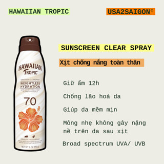 Xịt Chống Nắng Toàn Thân Hawaiian Tropic Clear Spray Sunscreen Silk Hydration SPF 70