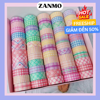 Zanmo Cuộn Băng Keo Giấy Dính Washi Tape Sọc Caro Vintage