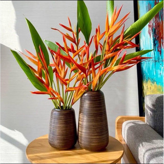 Bình gốm mộc Bát Tràng màu nâu vân ngang, kích thước 19cm- 27cm - 30cm