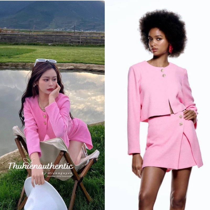 Set bộ áo vest và quần váy màu hồng pastel mã code: ZARA mã code: chính hãng(kèm ảnh thật)