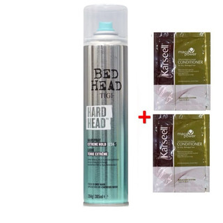 Gôm xịt giữ nếp tóc siêu cứng tigi bedhead hard head hard hold hair spray usa 385ml + 2 gói dầu xả karseell 15ml
