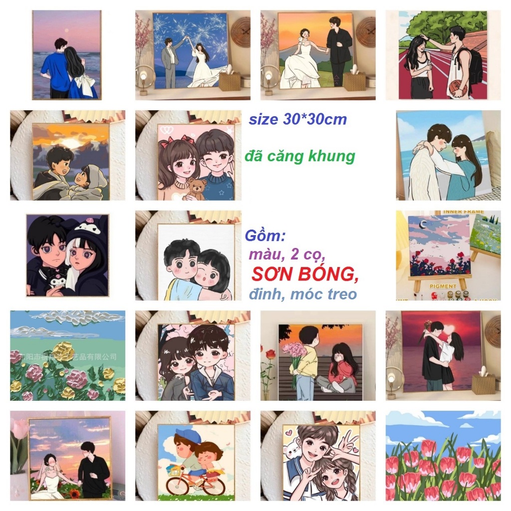 Size[30x30cm Tranh số hóa-đã căng khung-Có SƠN BÓNG, có 2 đinh 3 chân