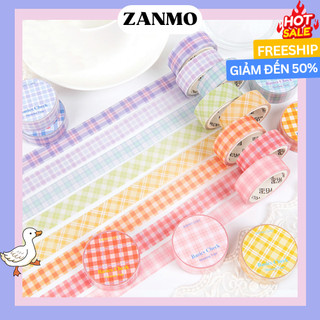 Zanmo Cuộn Băng Keo Giấy Dính Washi Tape Sọc Caro Vintage