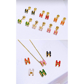 Set bông tai - mặt dây chuyền chữ H vàng sơn