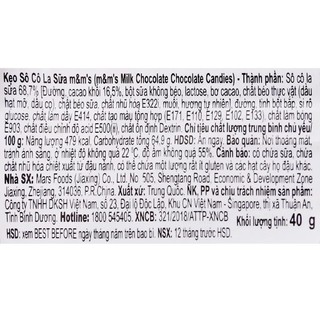 Kẹo Socola Sữa M&M Gói 37g/14.5g