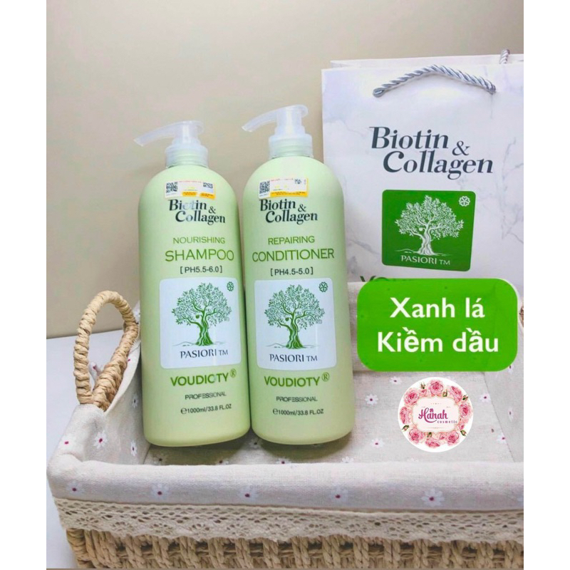 BỘ GỘI XẢ BIOTIN &amp; COLLAGEN VOUDIOTY PROFESSIONAL - XANH LÁ KIỀM DẦU