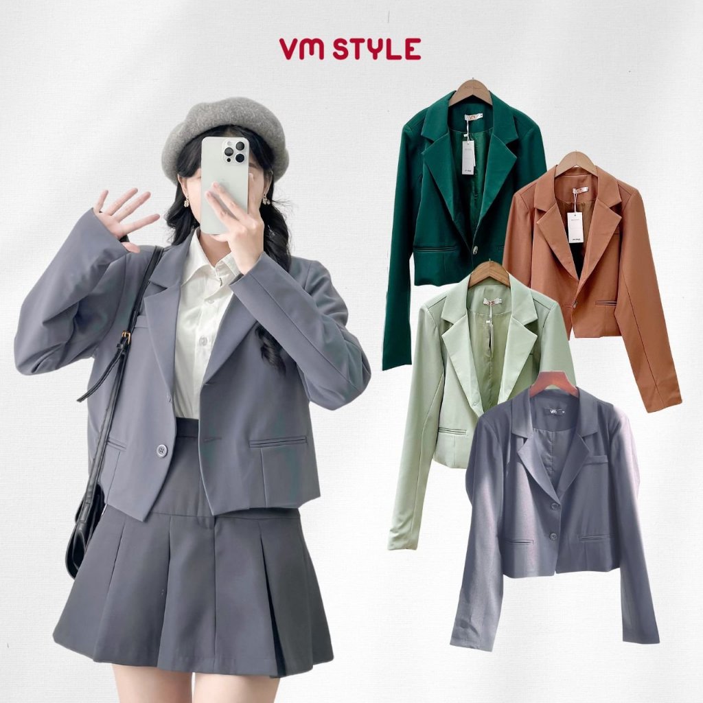 Áo blazer nữ VMSTYLE khoác vest dáng croptop 2 lớp tay dài có đệm vai 2 túi trước P494 - KVU00009